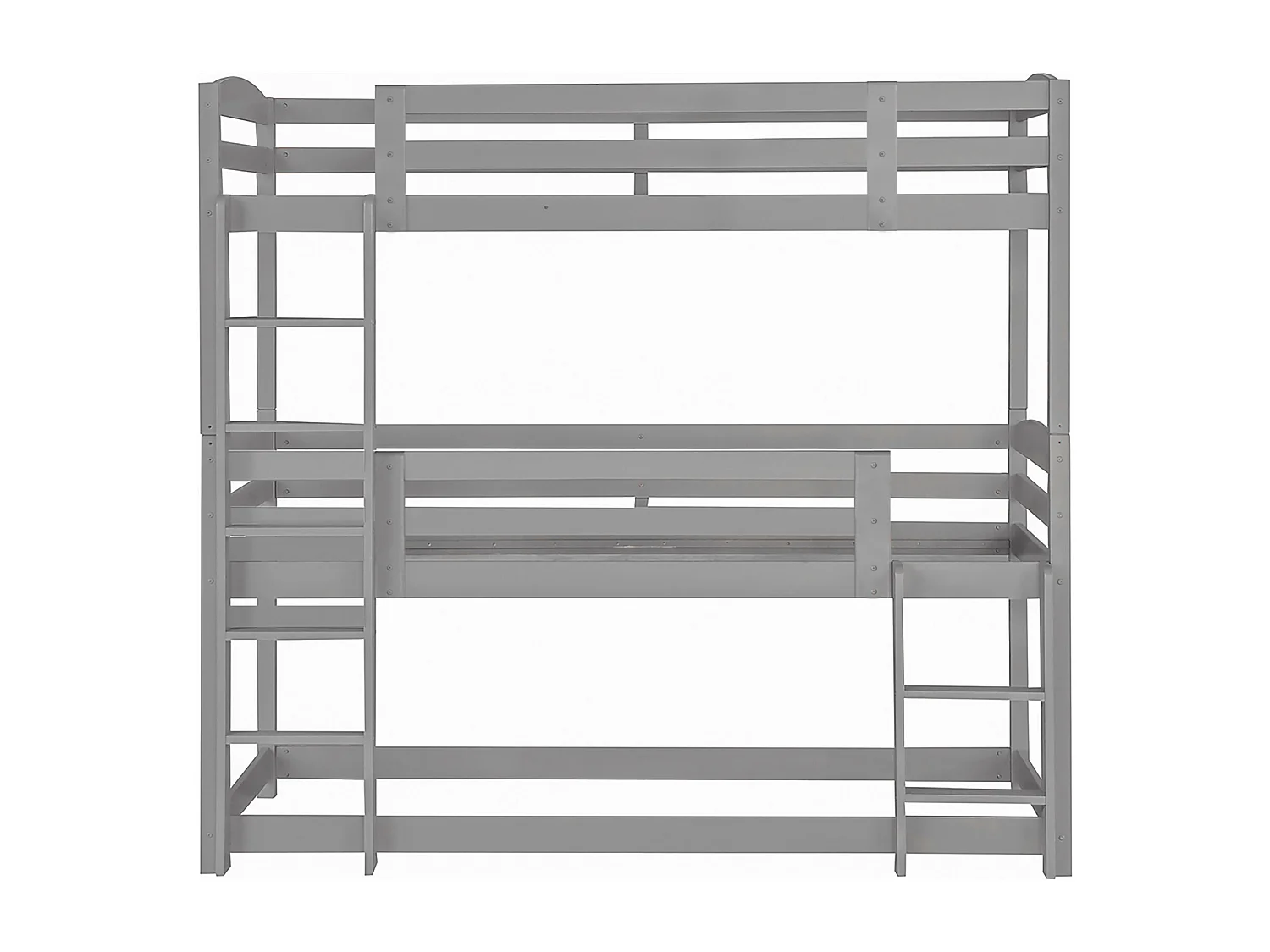 Kinder-Etagenbett 3-Sitzer - 3 x 90 x 200 cm - Holz + MDF - grau