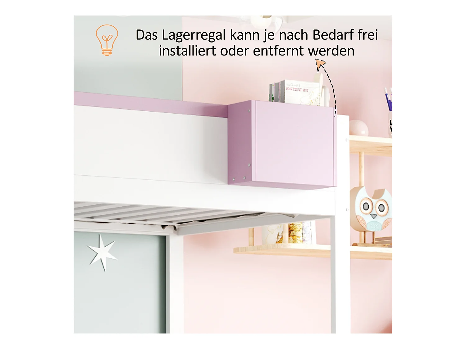 Kinderstapelbed - 2 x 90 x 200 cm - met opbergladder + 2 lades - hout - wit + roze