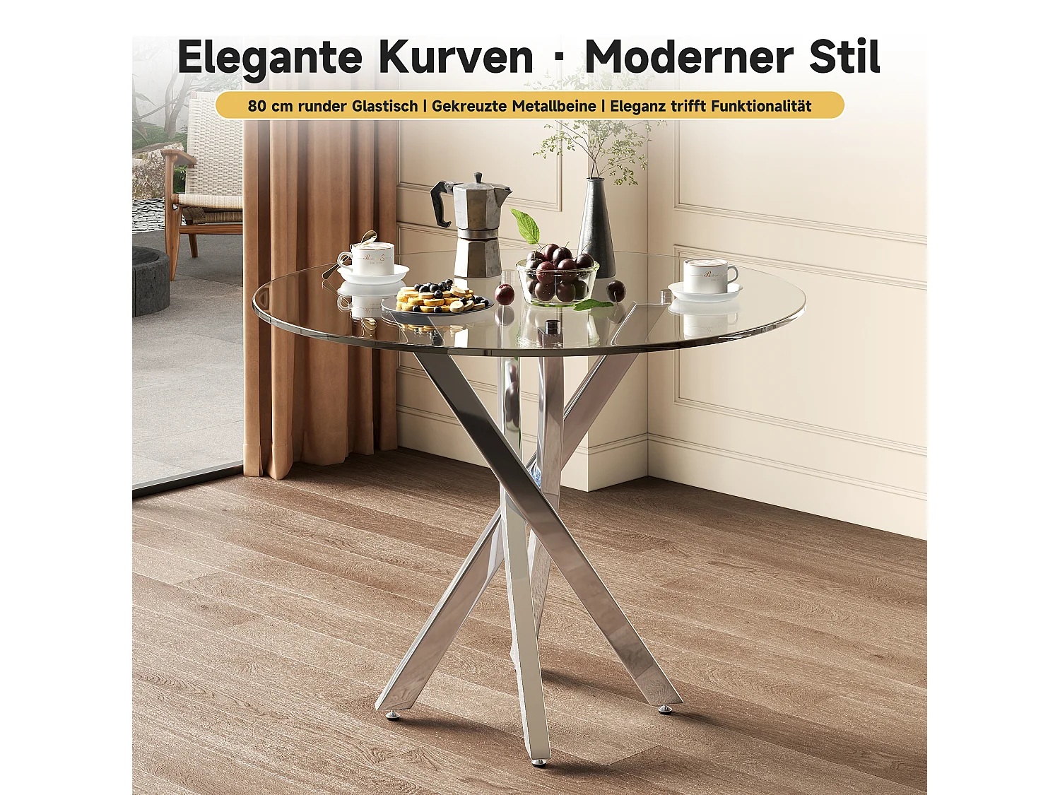 Ensemble de table à manger et 2 chaises - 80 x 80 x 75 cm -  plateau de table en verre trempé - velours + métal - vert