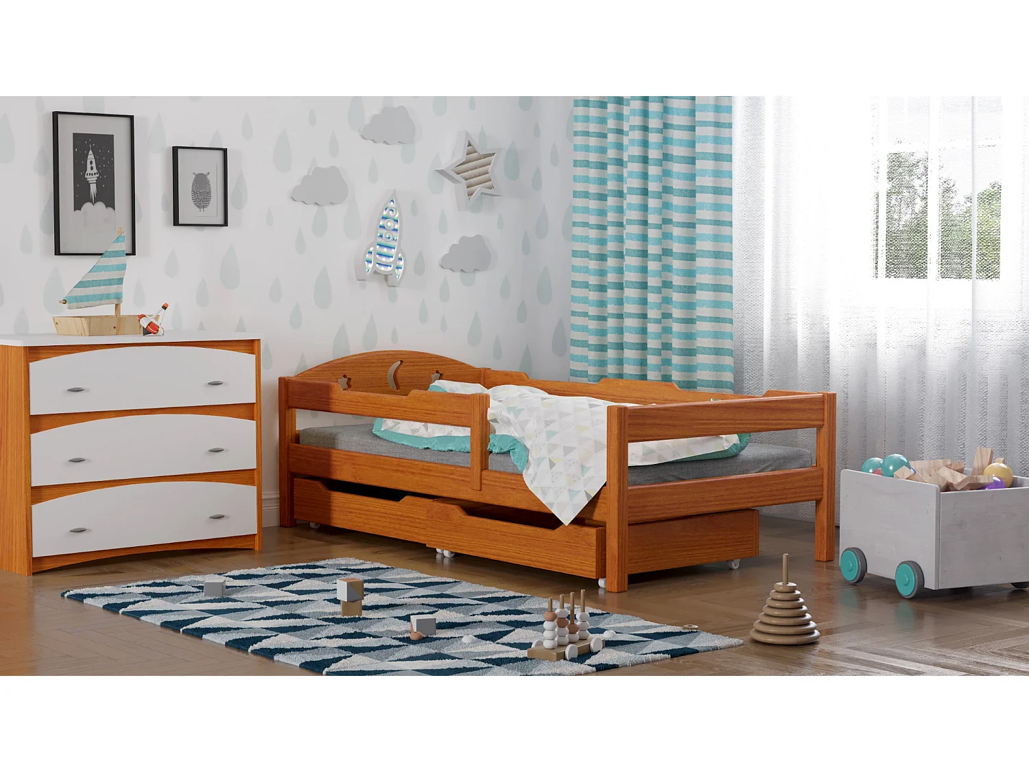 Lit simple en pin massif 200x90 Teck