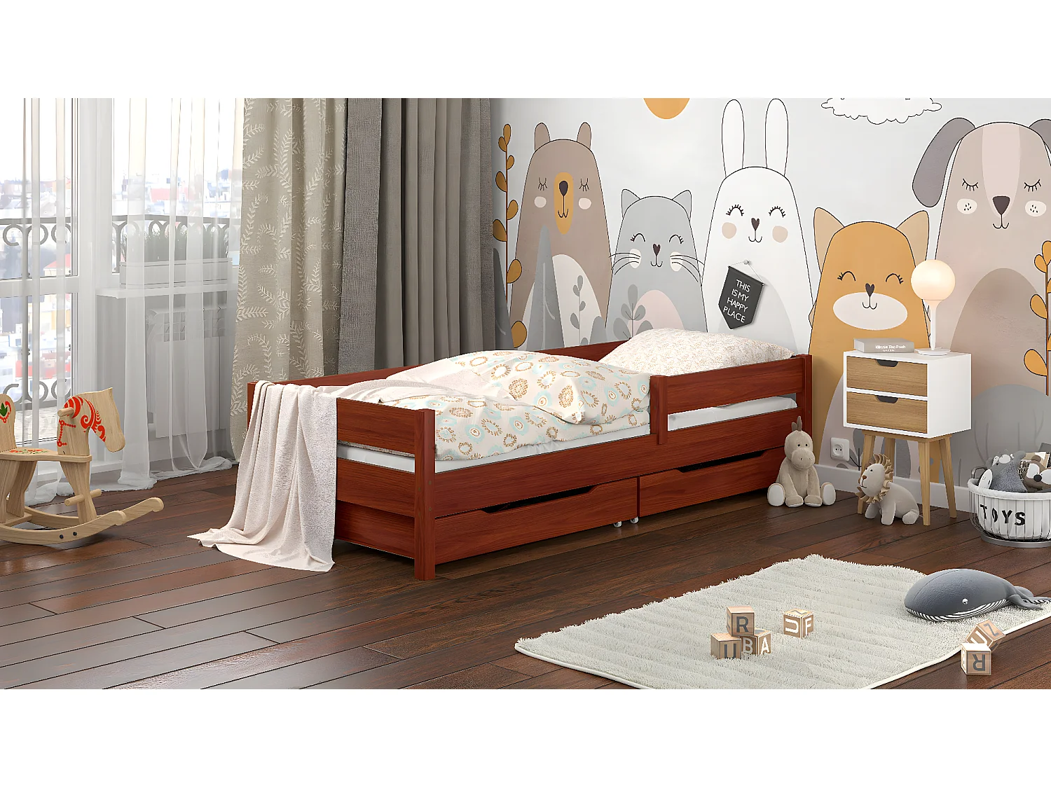 Lit simple en pin massif 180x80 Palissandre