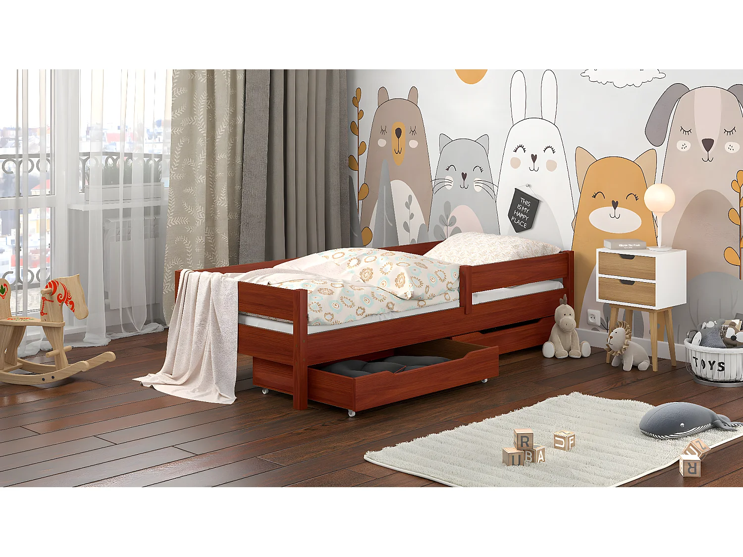 Lit simple en pin massif 180x80 Palissandre