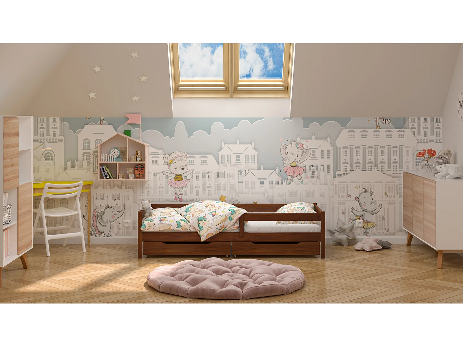 Lit simple en pin massif 180x80 Palissandre