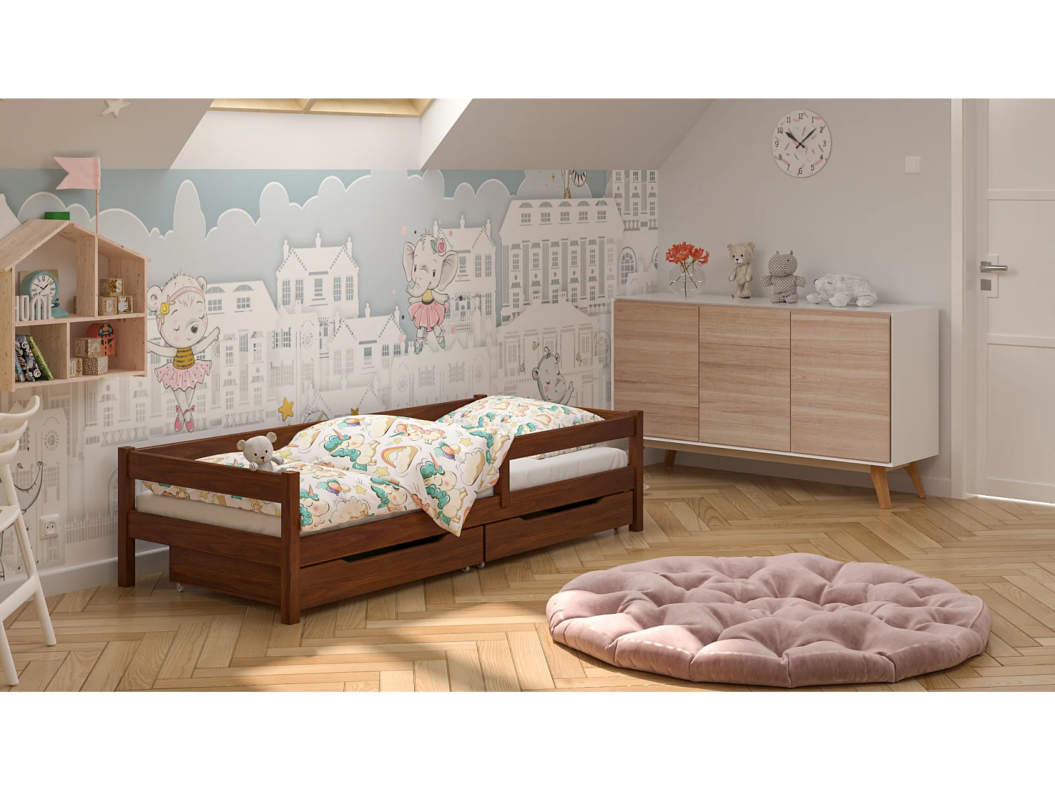 Lit simple en pin massif 180x80 Palissandre