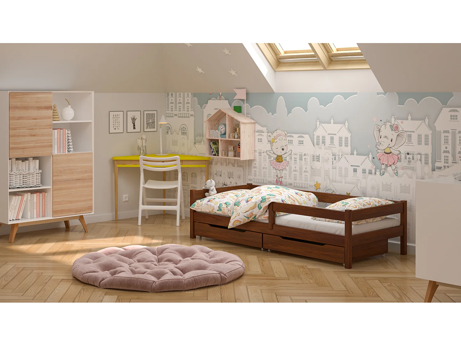 Lit simple en pin massif 180x80 Palissandre