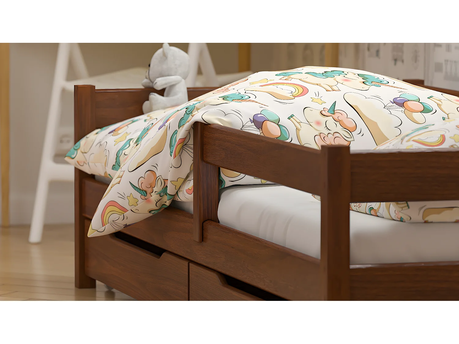 Lit simple en pin massif 180x80 Palissandre