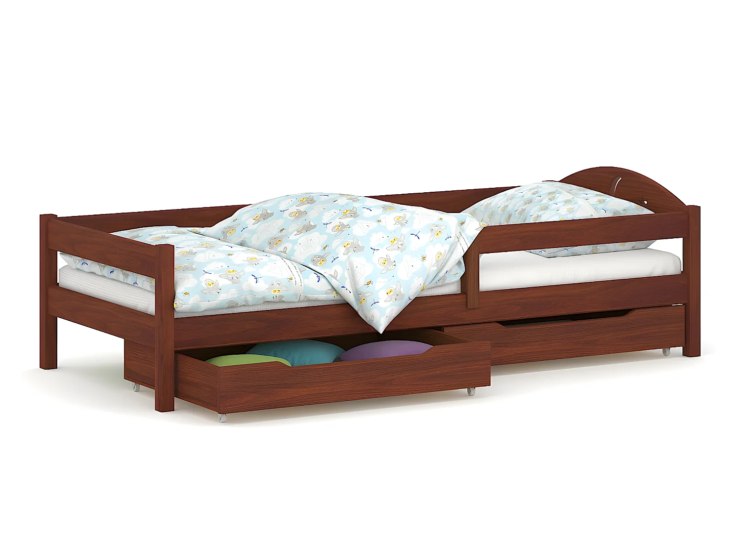 Lit simple en pin massif 180x80 Palissandre