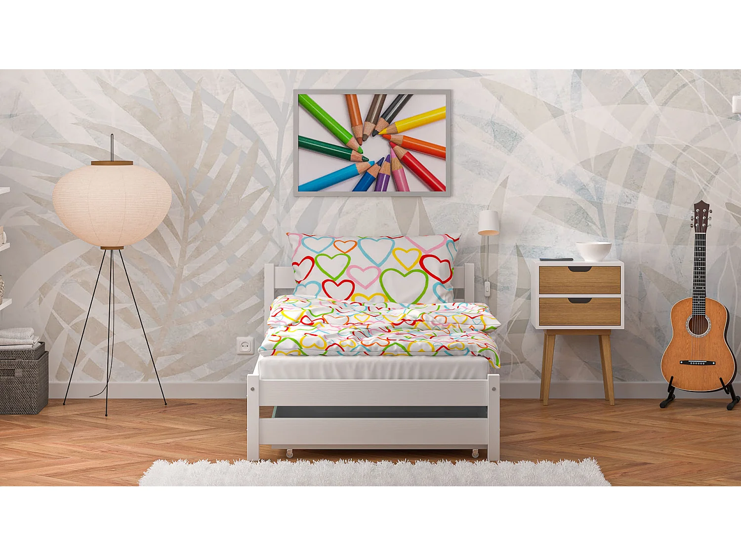 Lit simple en pin massif 180x80 Blanc