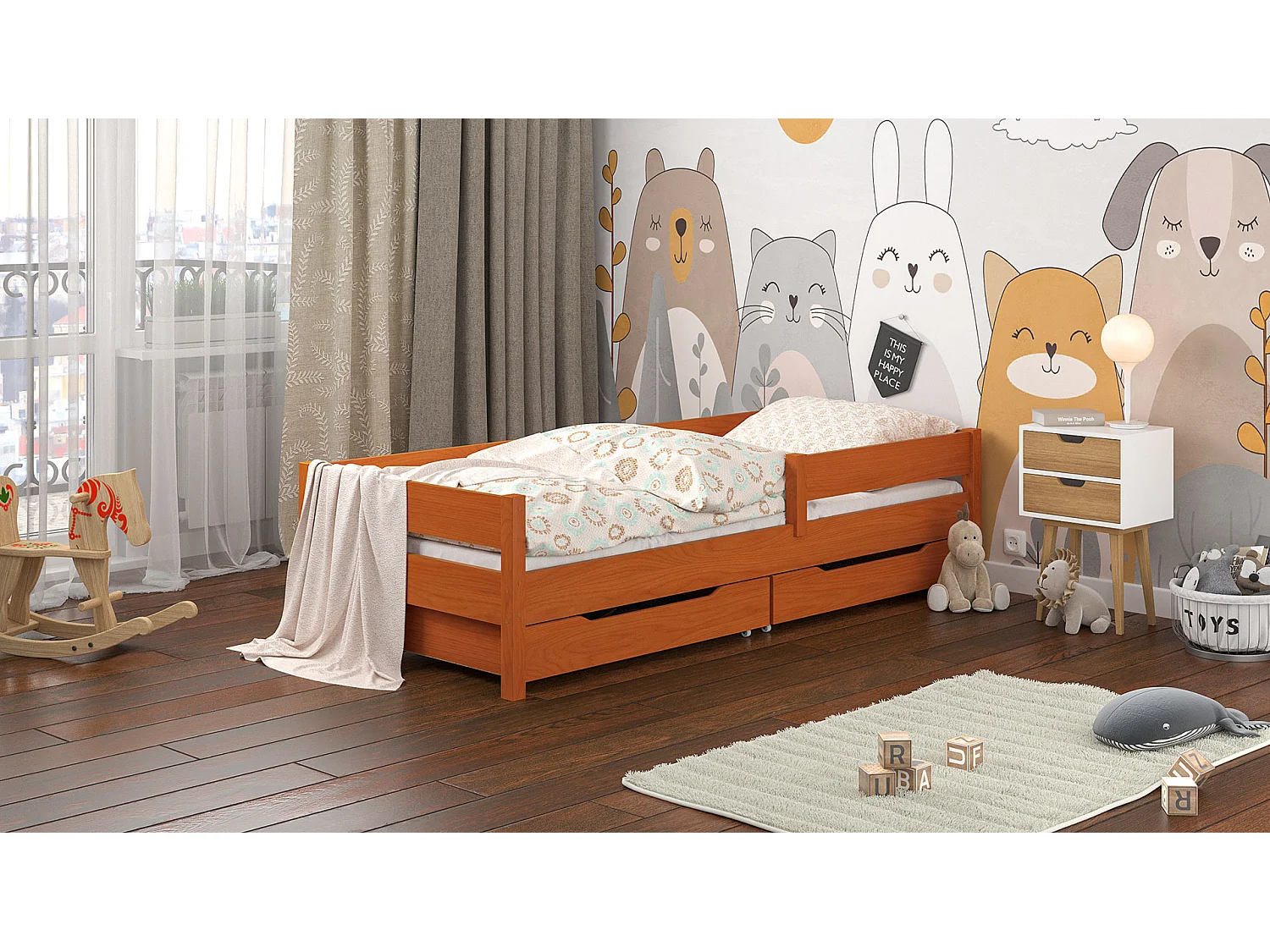 Lit simple en pin massif 200x90 Teck