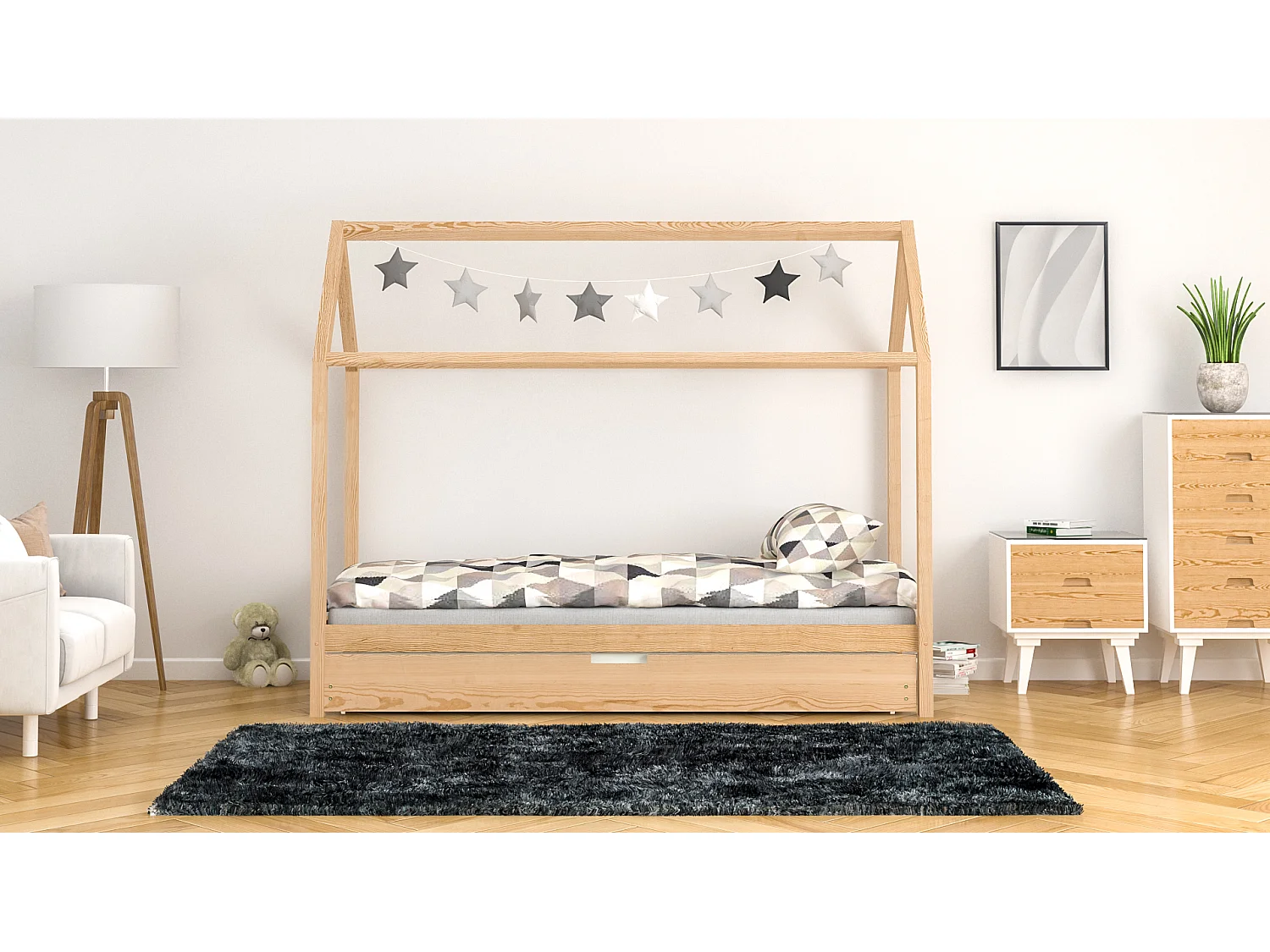 Lit simple en pin massif 180x80 naturel