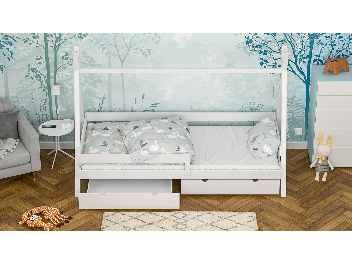 Lit simple pour enfant en pin massif 200x90 blanc