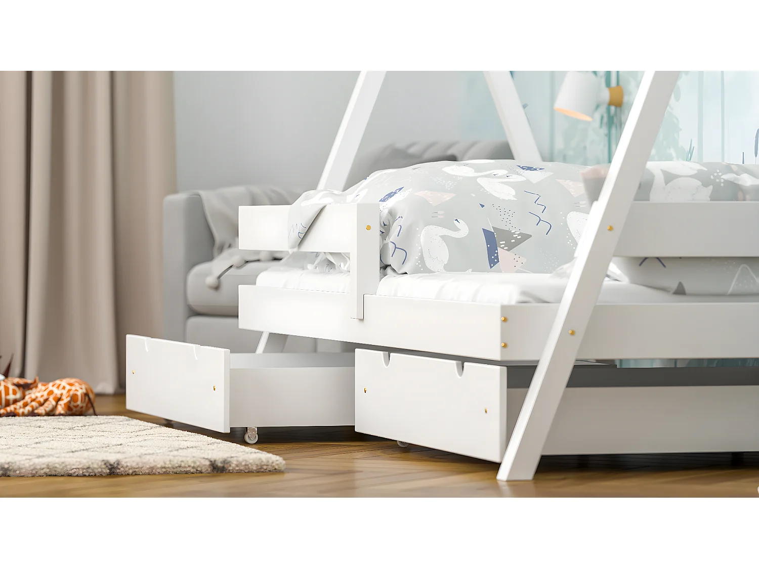 Lit simple pour enfant en pin massif 200x90 blanc