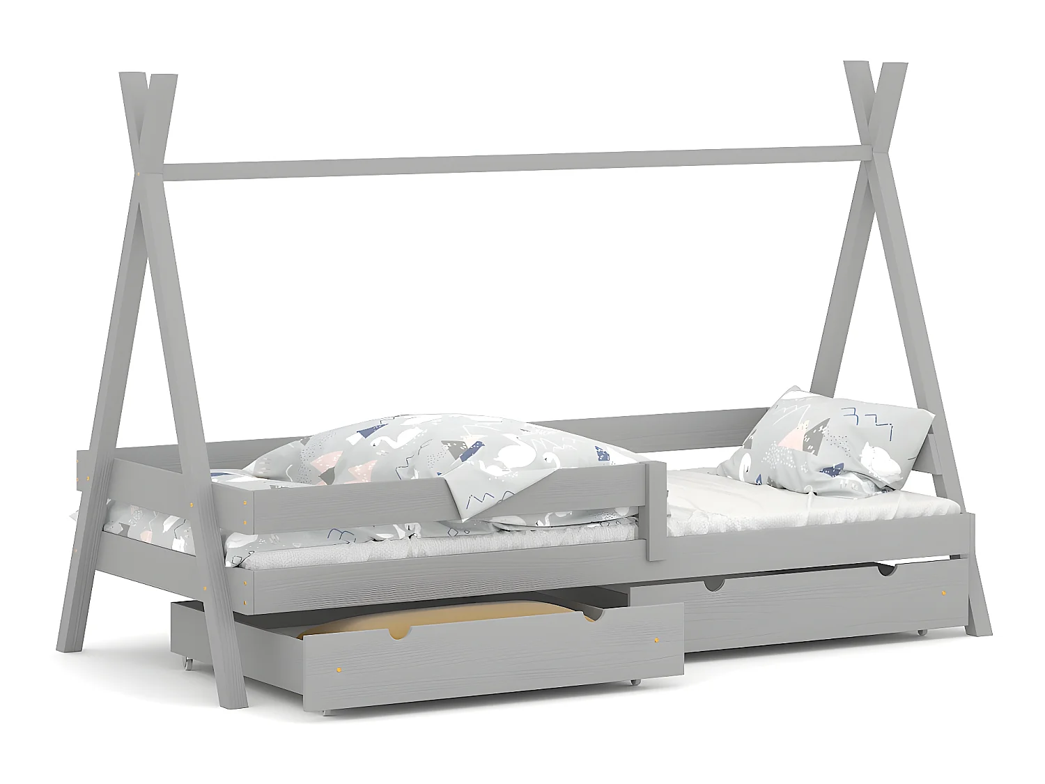 Lit simple pour enfant en pin massif 190x90 gris