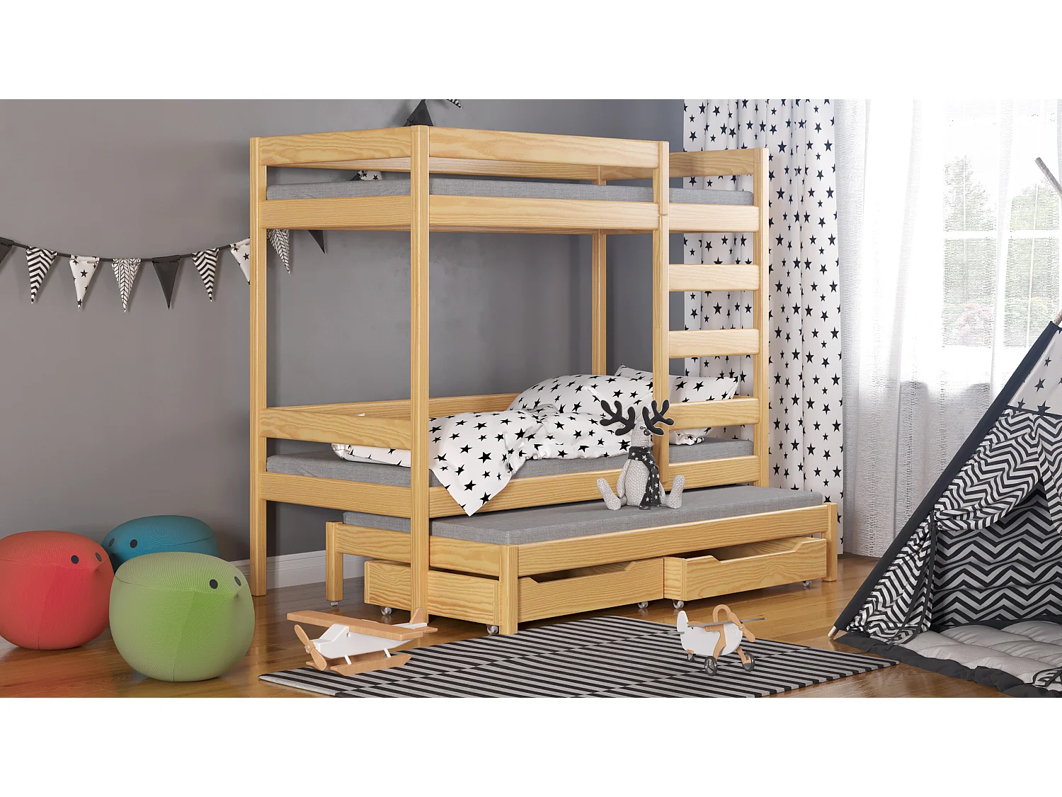 Lit superposé en pin massif 180x80 Naturel