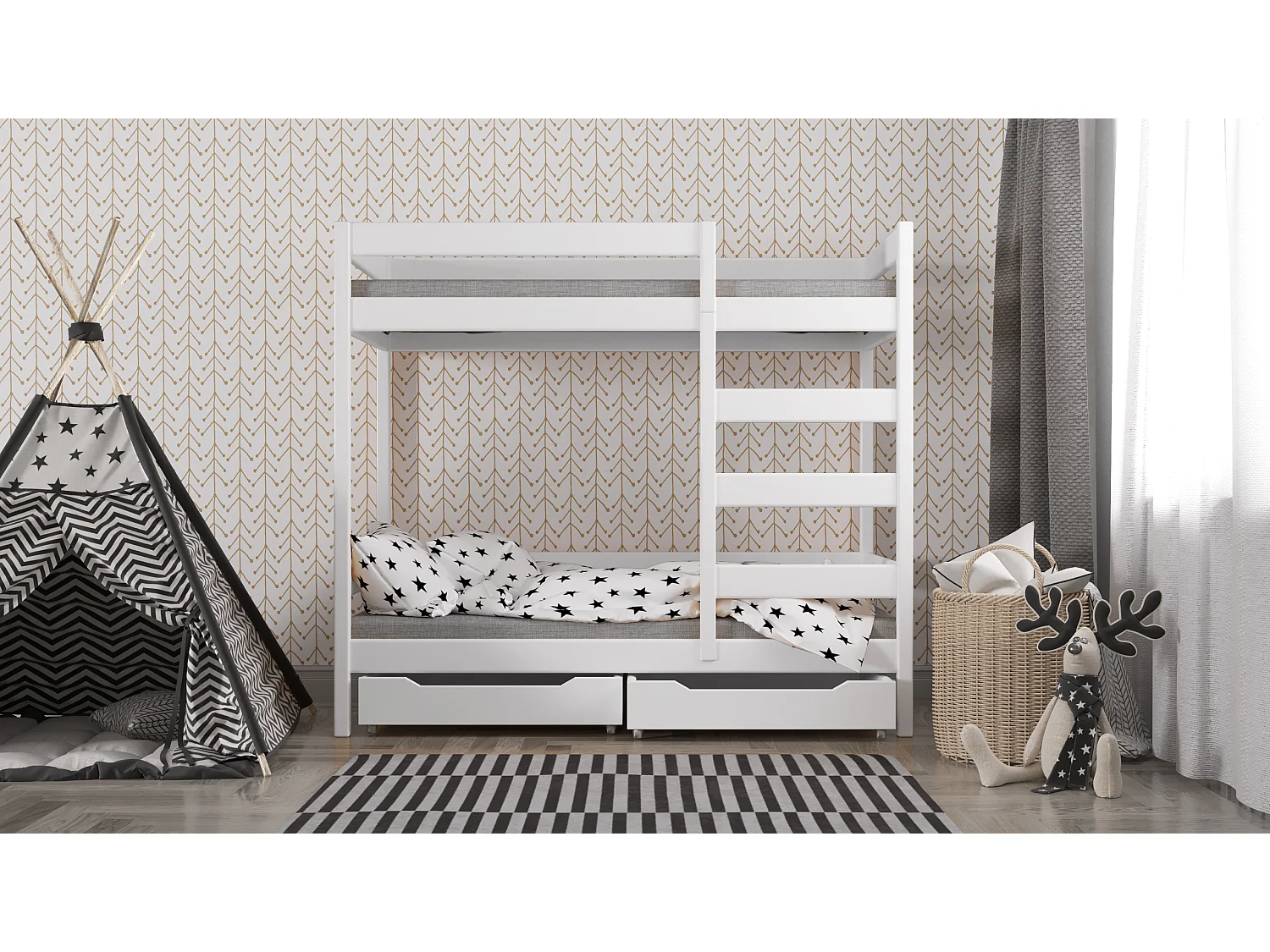 Lit superposé en pin massif 180x80 Blanc