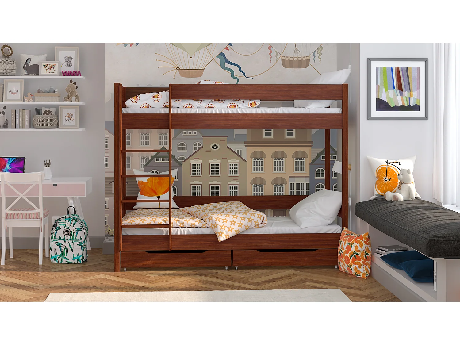 Lit superposé en pin massif 180x80 Palissandre