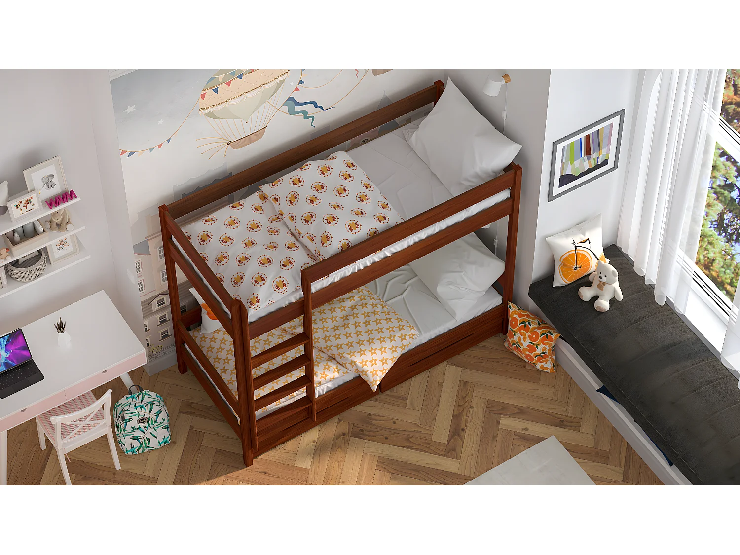 Lit superposé en pin massif 180x80 Palissandre