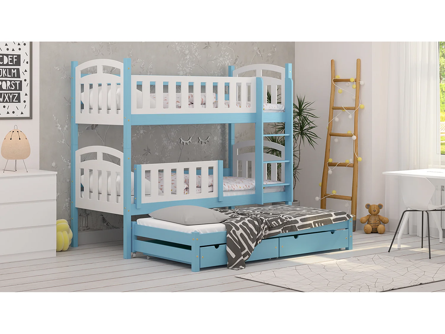 Lit superposé en pin massif 190x90 Bleu