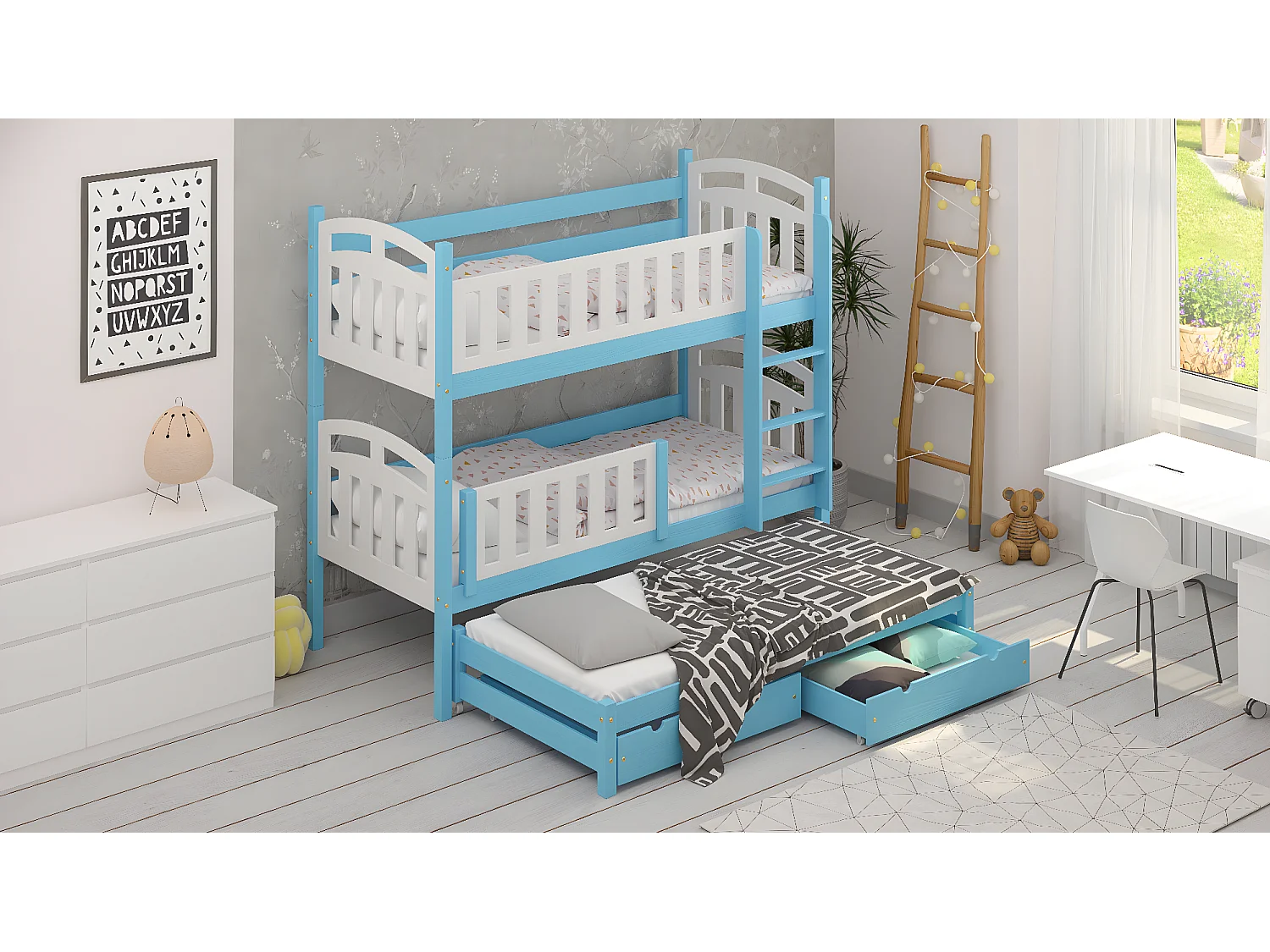 Lit superposé en pin massif 190x90 Bleu