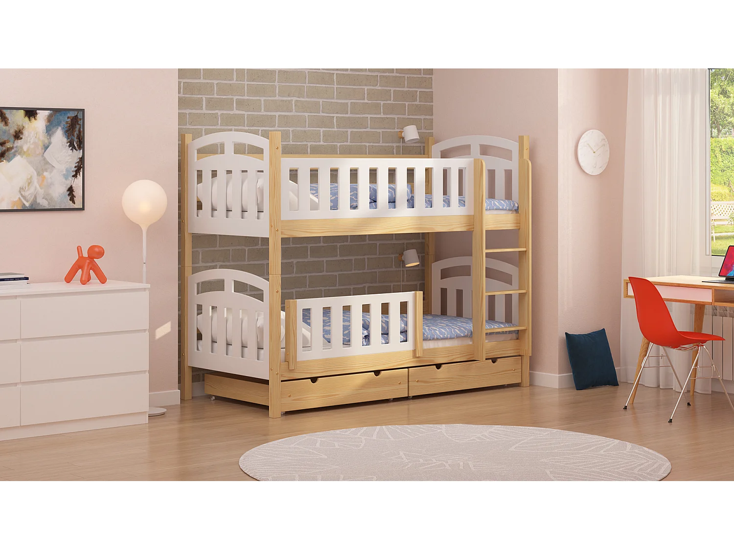 Lit superposé en pin massif 190x90 Naturel