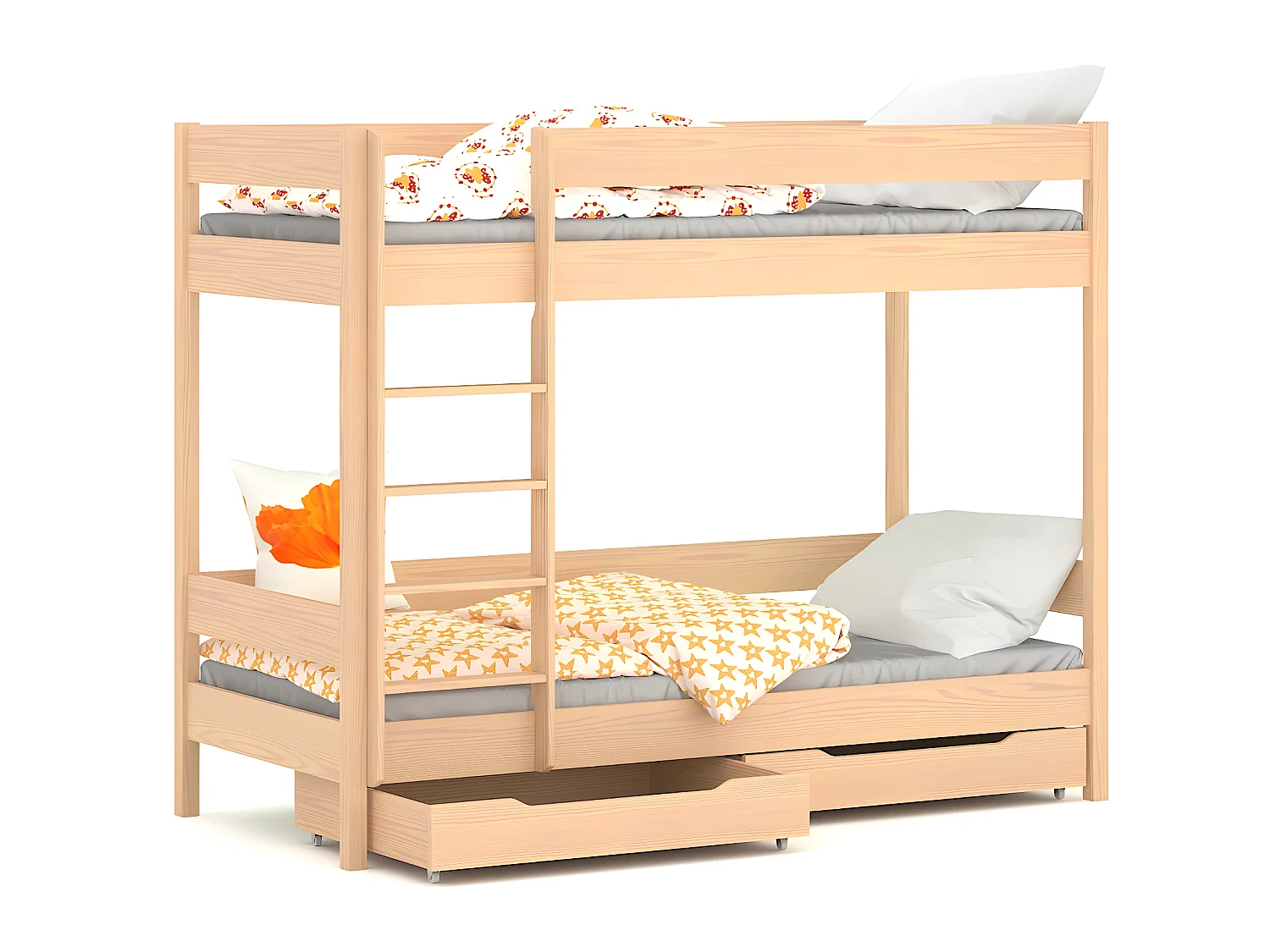 Lit superposé en pin massif 180x80 Chêne Blanchi