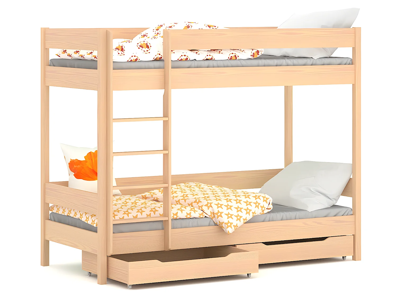 Lit superposé en pin massif 180x80 Chêne Blanchi