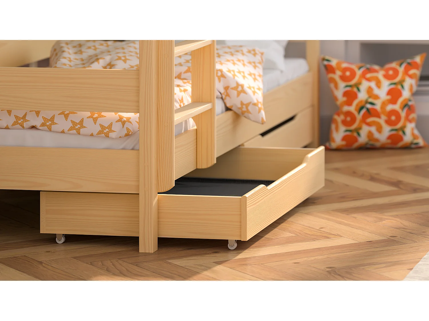 Lit superposé en pin massif 180x80 Chêne Blanchi