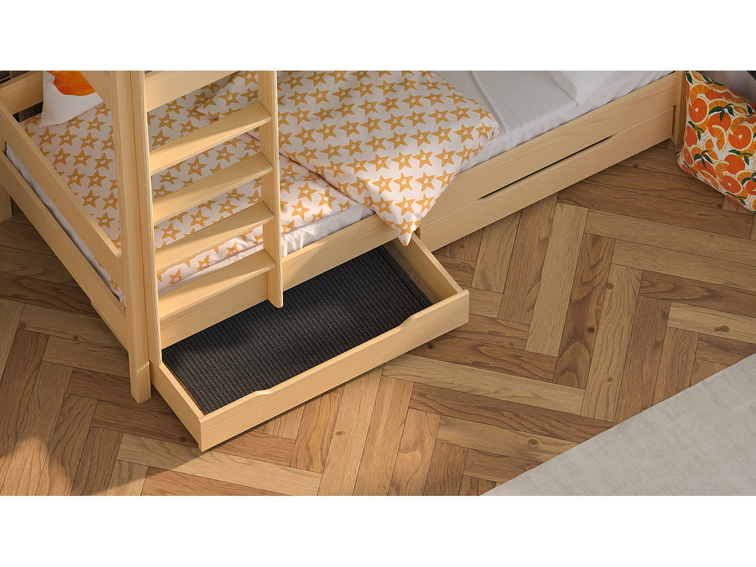 Lit superposé en pin massif 180x80 Chêne Blanchi