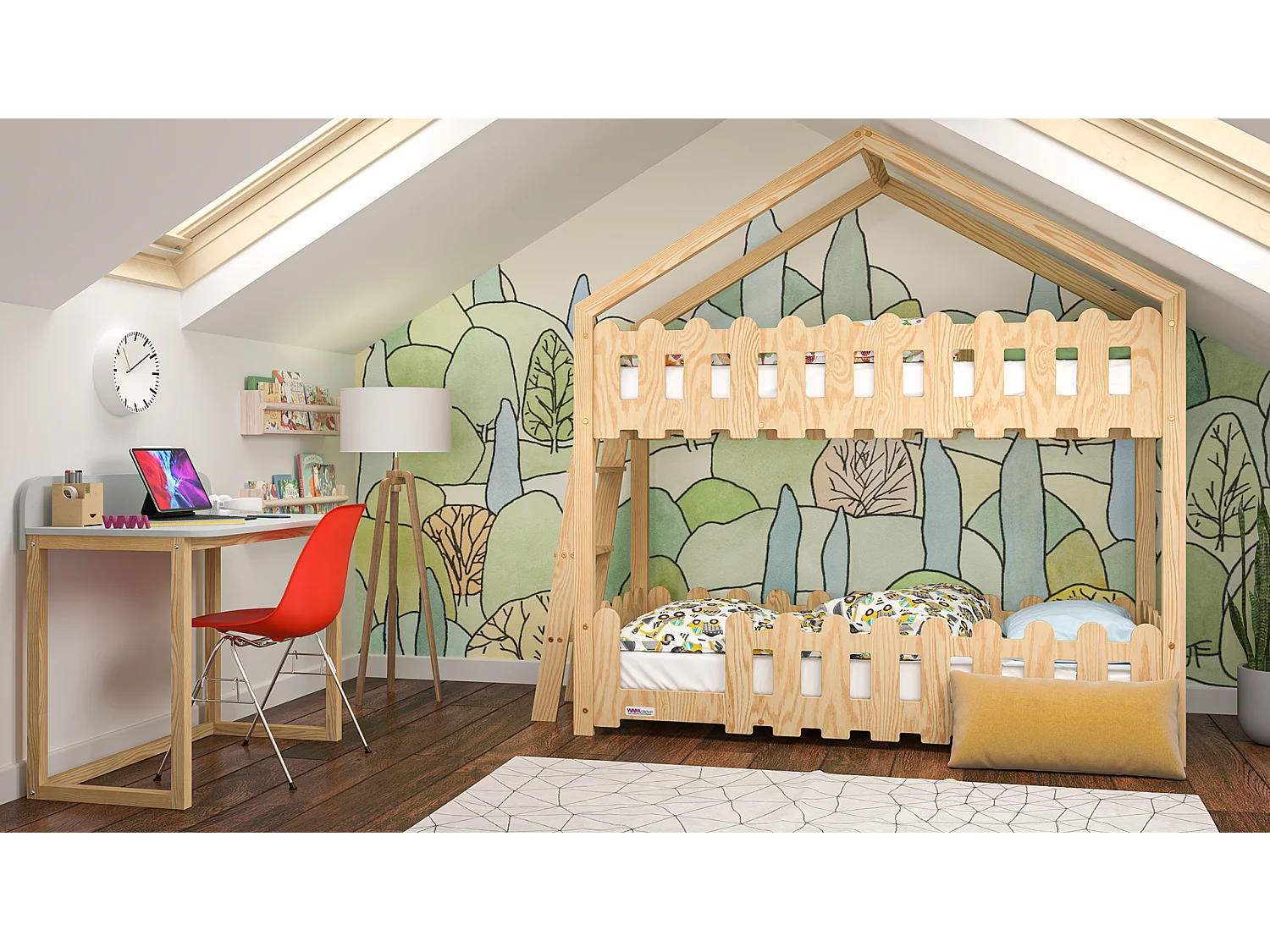 Lit superposé en contreplaqué de pin 190x90 Naturel