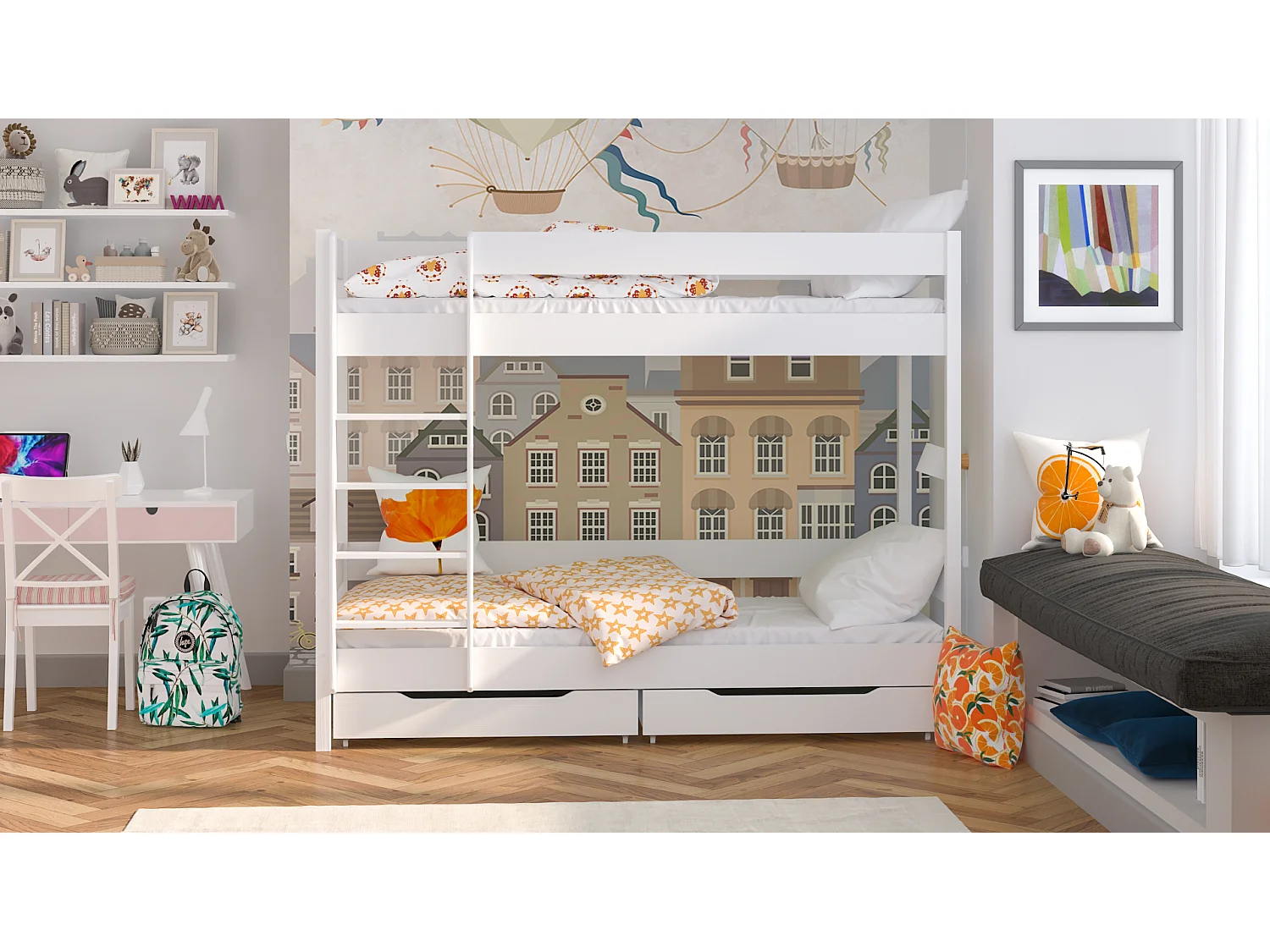 Lit superposé en pin massif 180x80 Blanc