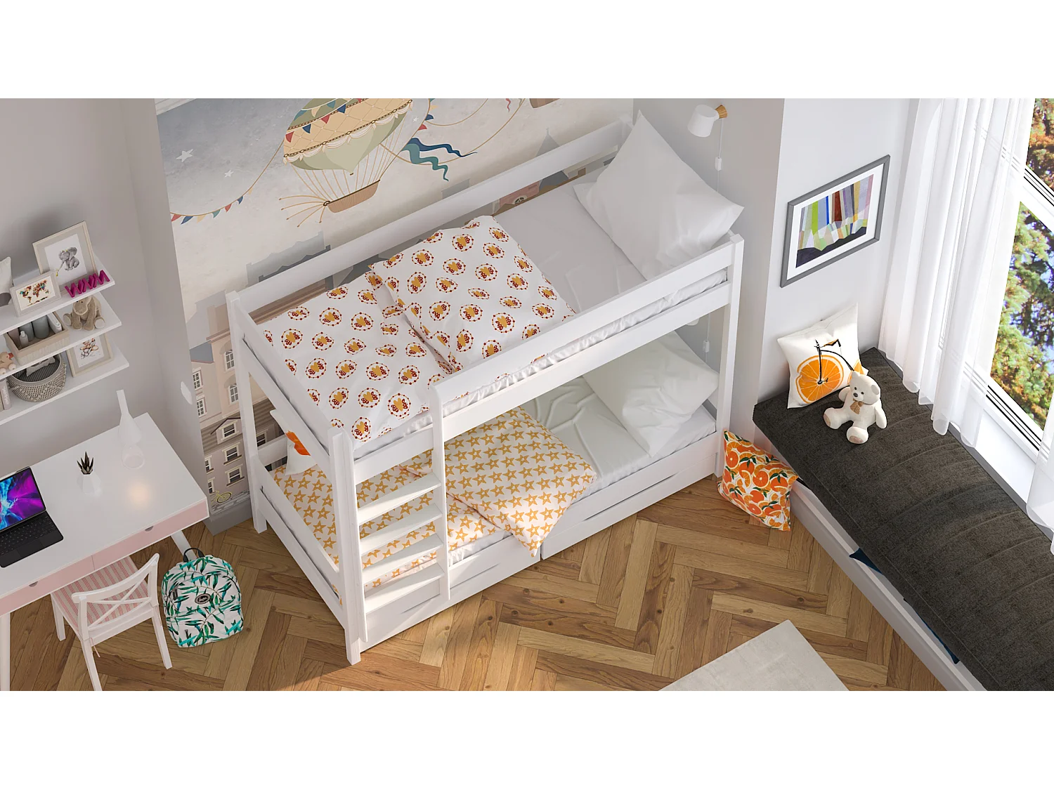 Lit superposé en pin massif 180x80 Blanc