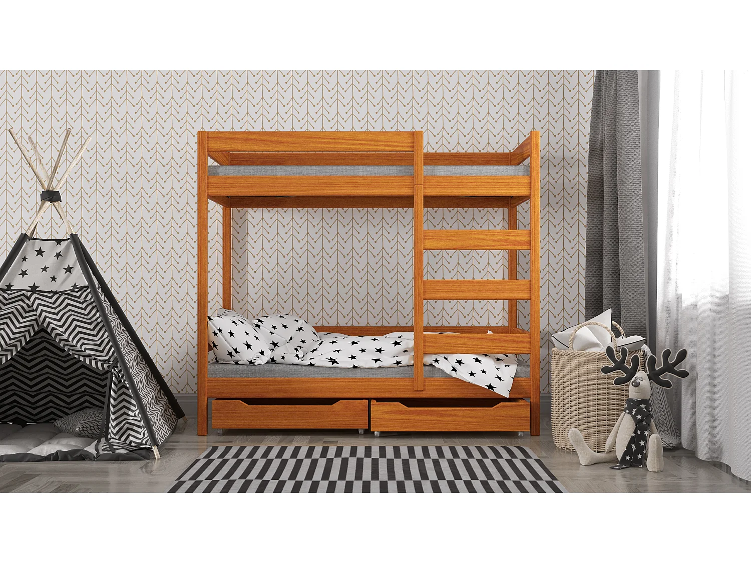 Lit superposé en pin massif 200x90 Teck