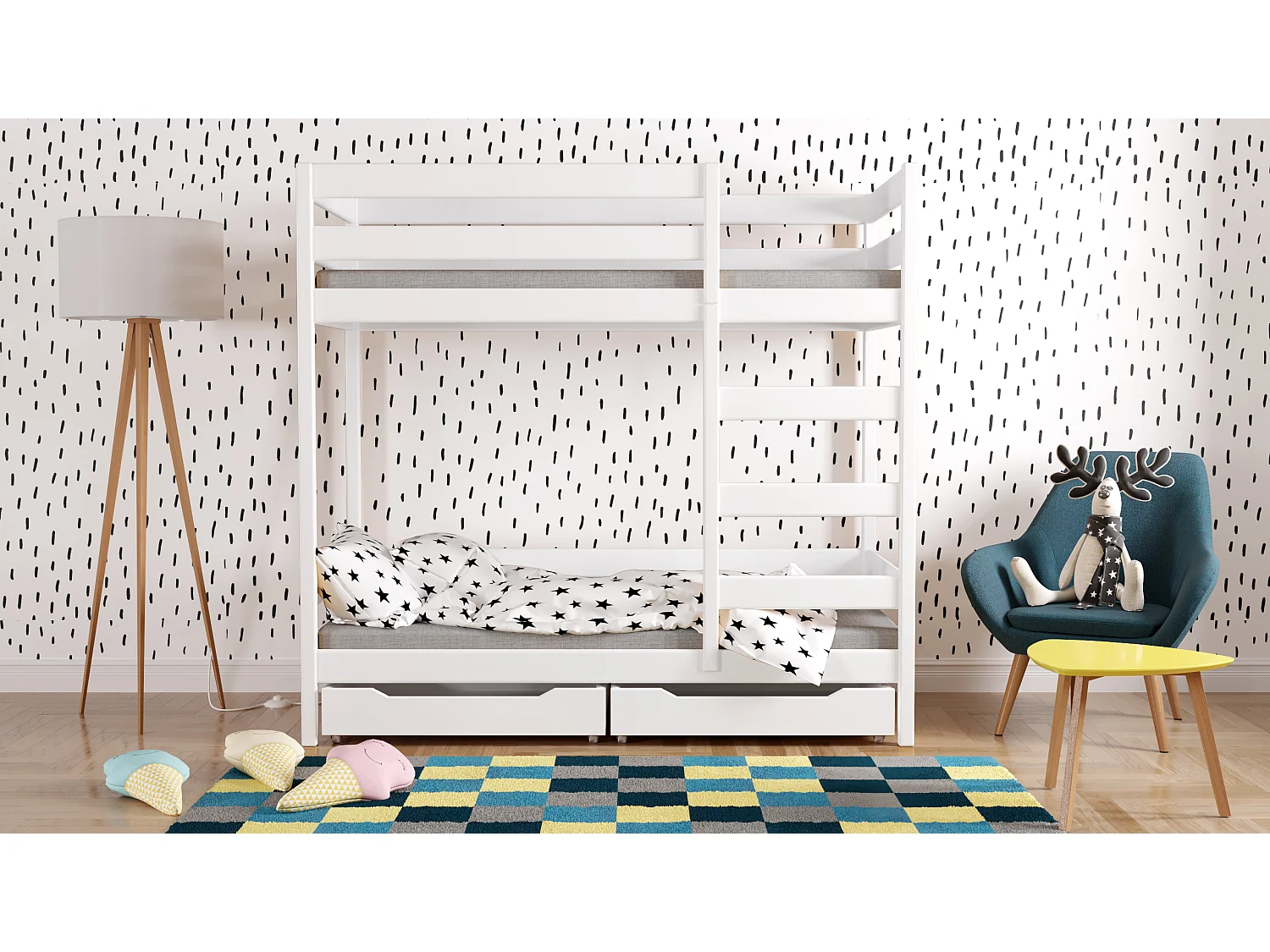 Lit superposé en pin massif 180x80 Blanc