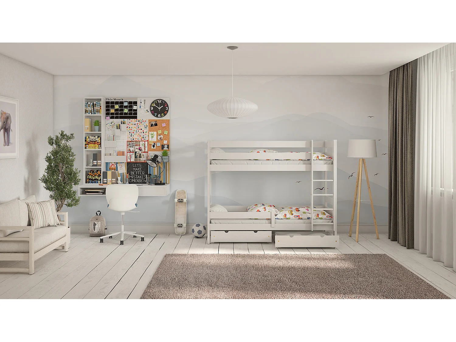 Lit superposé en pin massif 190x80 Blanc