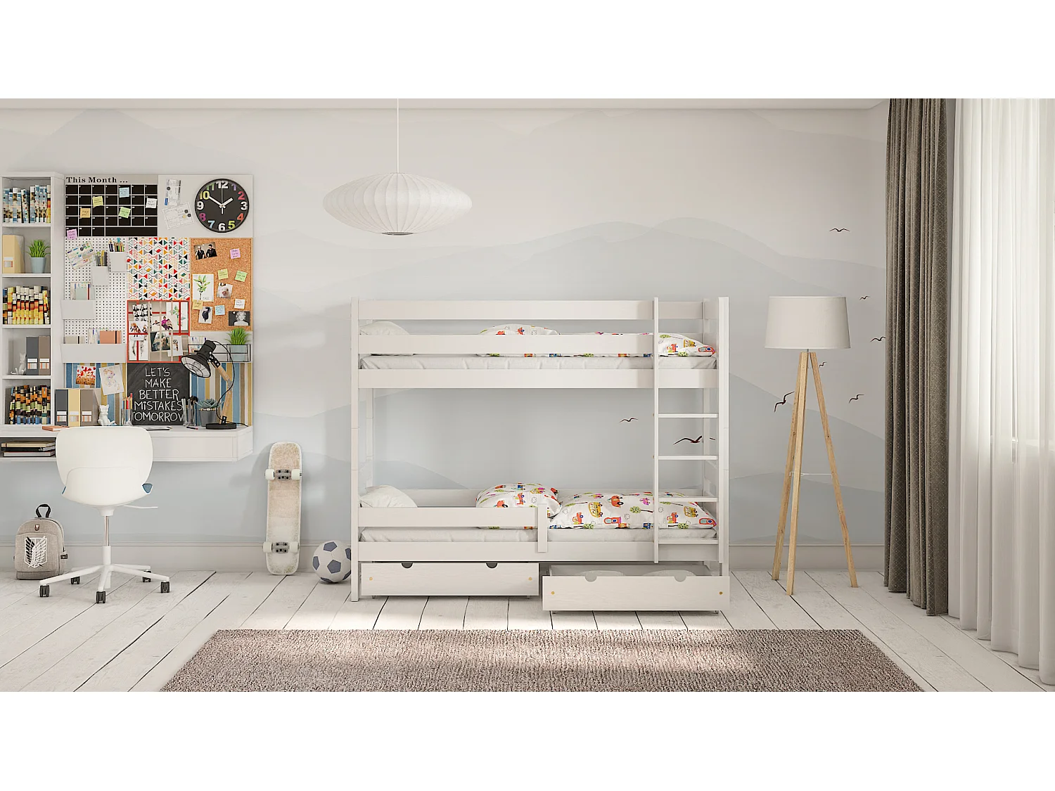 Lit superposé en pin massif 190x80 Blanc