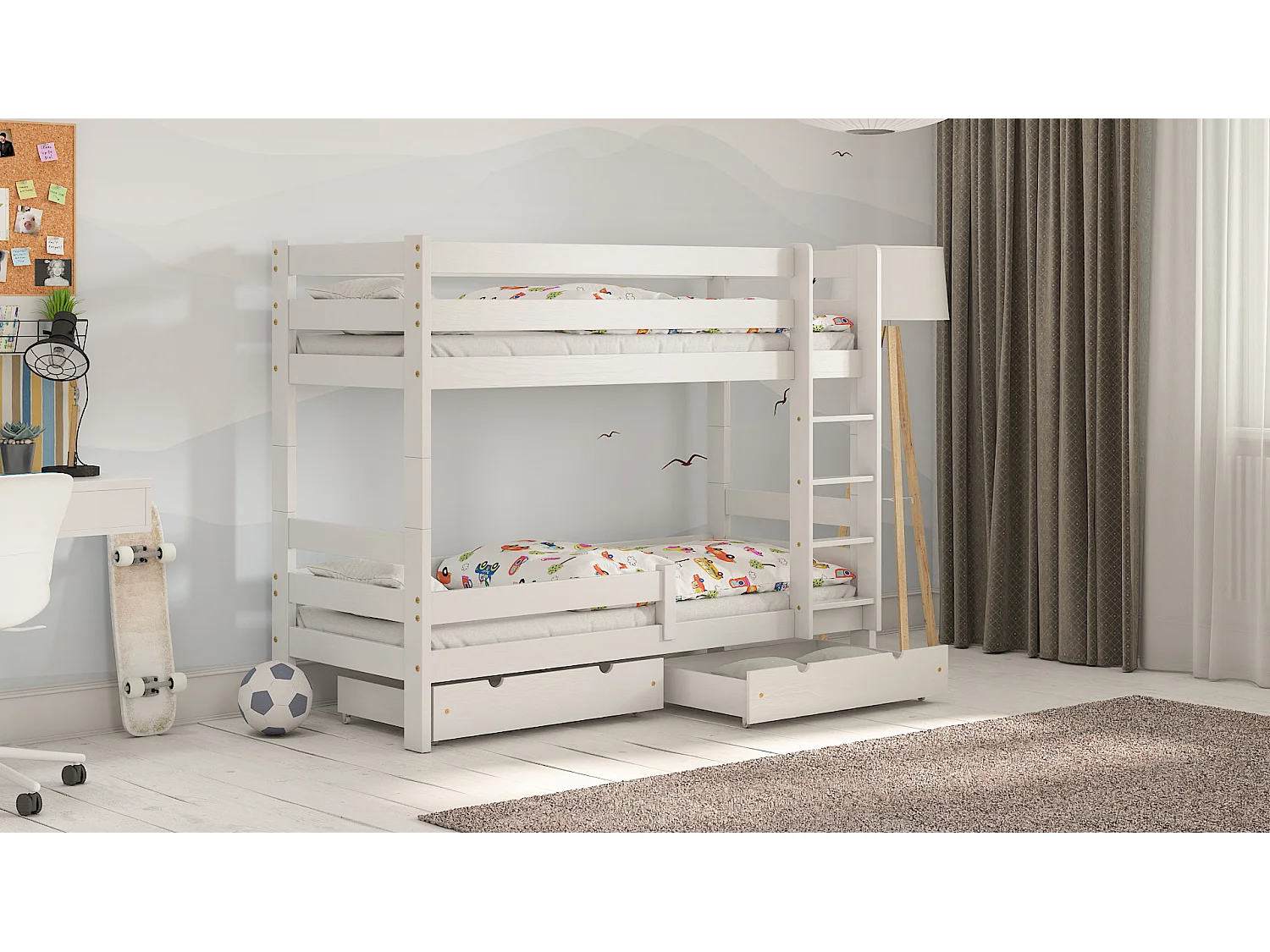 Lit superposé en pin massif 190x80 Blanc