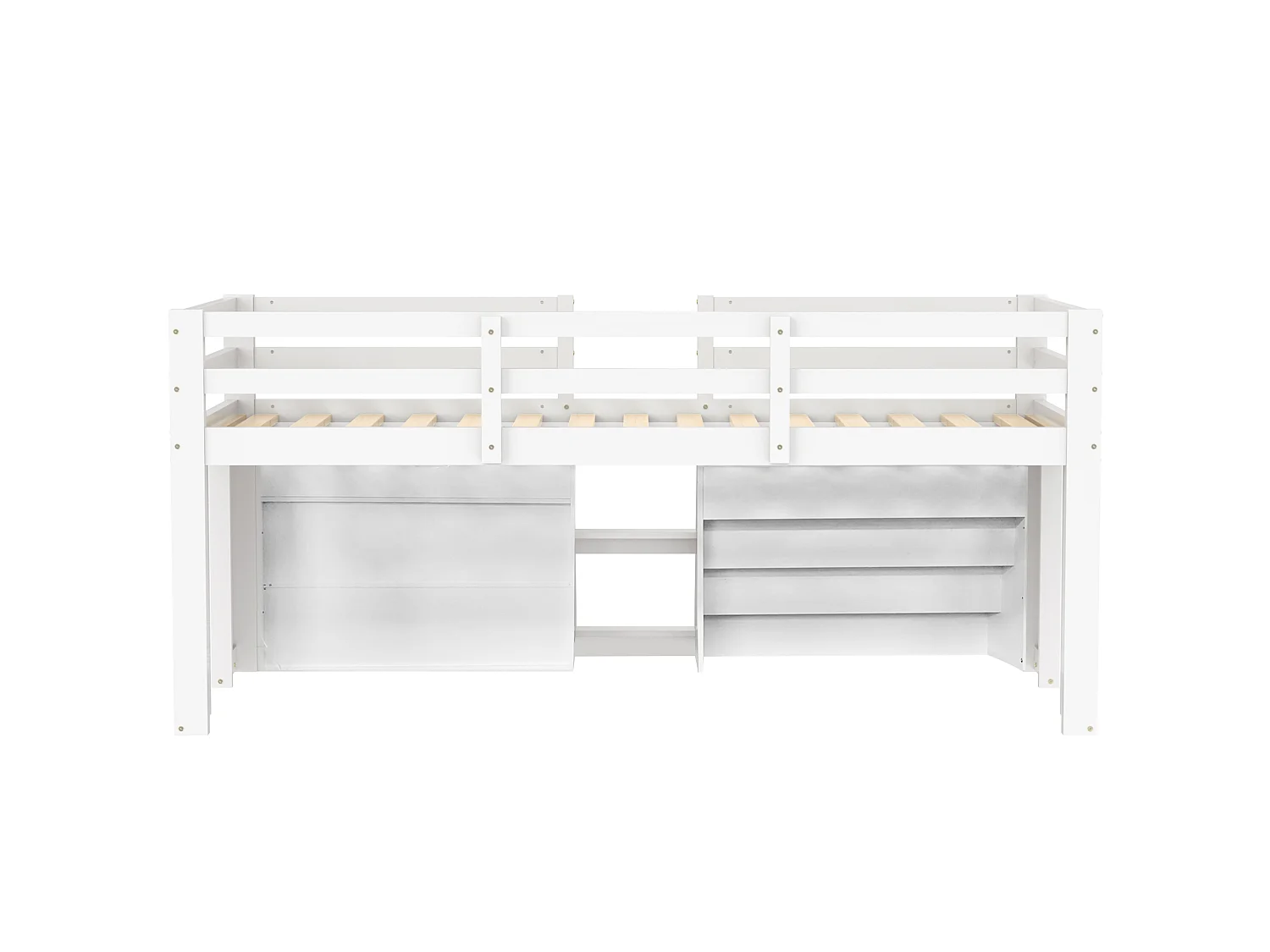 Mid-height bed for children - 90 x 200 cm - multiple storage compartments + ladder - pine - white