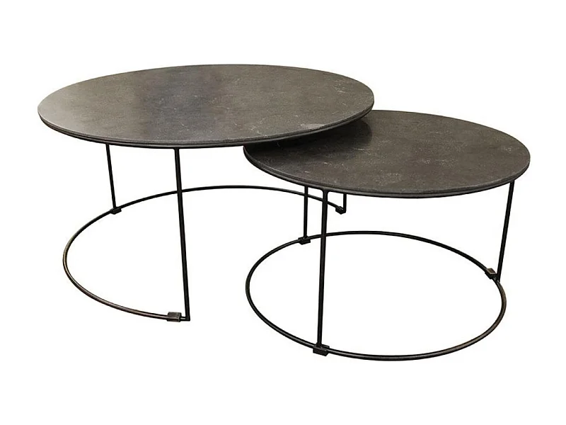 Lot de 2 tables basses gigognes rondes Pierre Bronze - Minéral Interior's