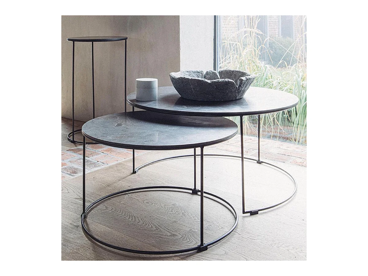 Lot de 2 tables basses gigognes rondes Pierre Bronze - Minéral Interior's