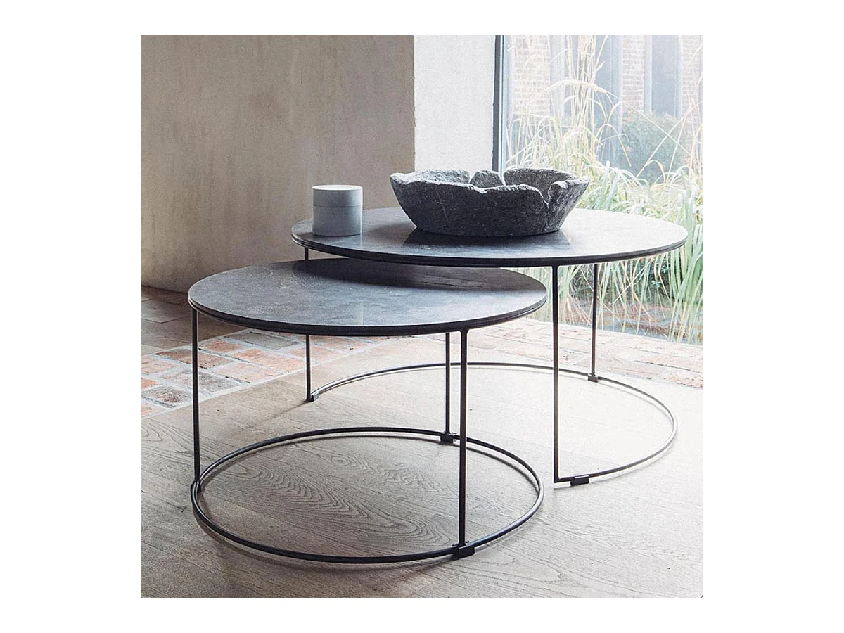 Lot de 2 tables basses gigognes rondes Pierre Bronze - Minéral Interior's