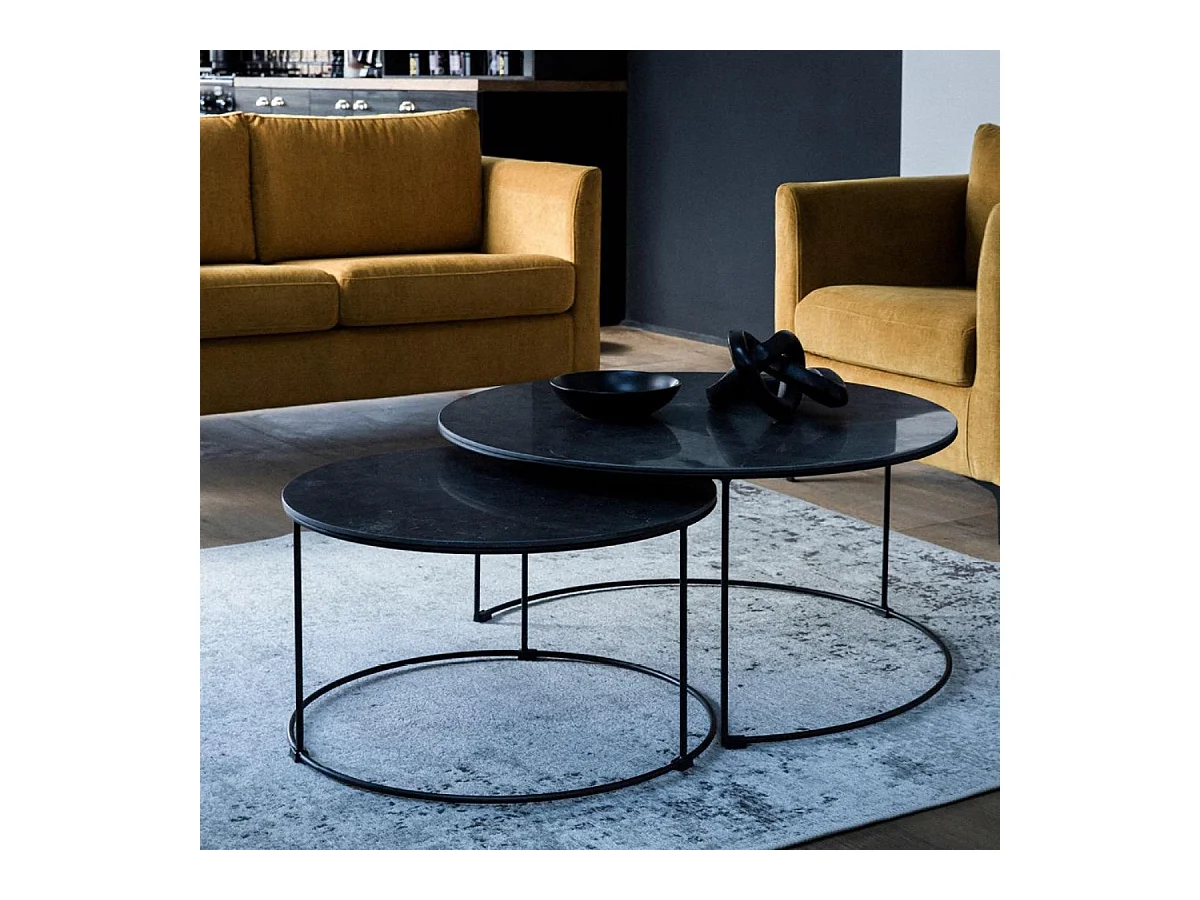 Lot de 2 tables basses gigognes rondes Pierre Bronze - Minéral Interior's