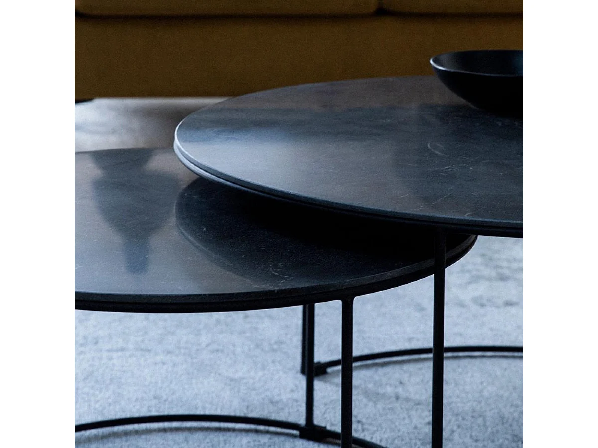 Lot de 2 tables basses gigognes rondes Pierre Bronze - Minéral Interior's