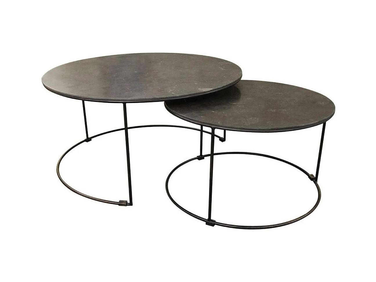 Lot de 2 tables basses gigognes rondes plateau pierre bleue Pierre Bronze - Minéral Interior's