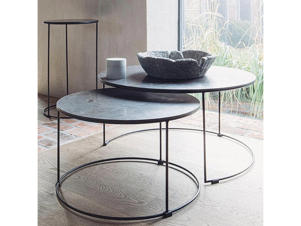 Lot de 2 tables basses gigognes rondes Pierre Bronze - Minéral Interior's