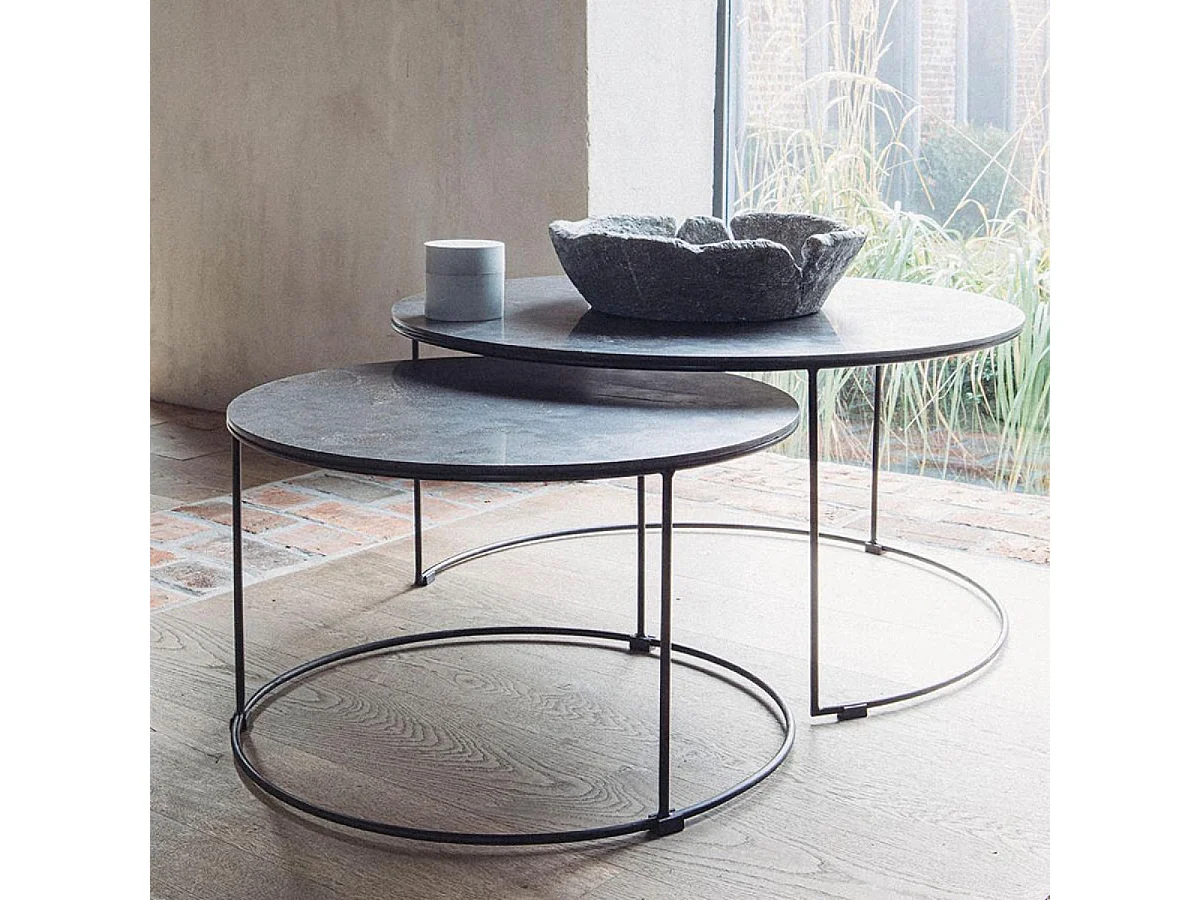 Lot de 2 tables basses gigognes rondes Pierre Bronze - Minéral Interior's