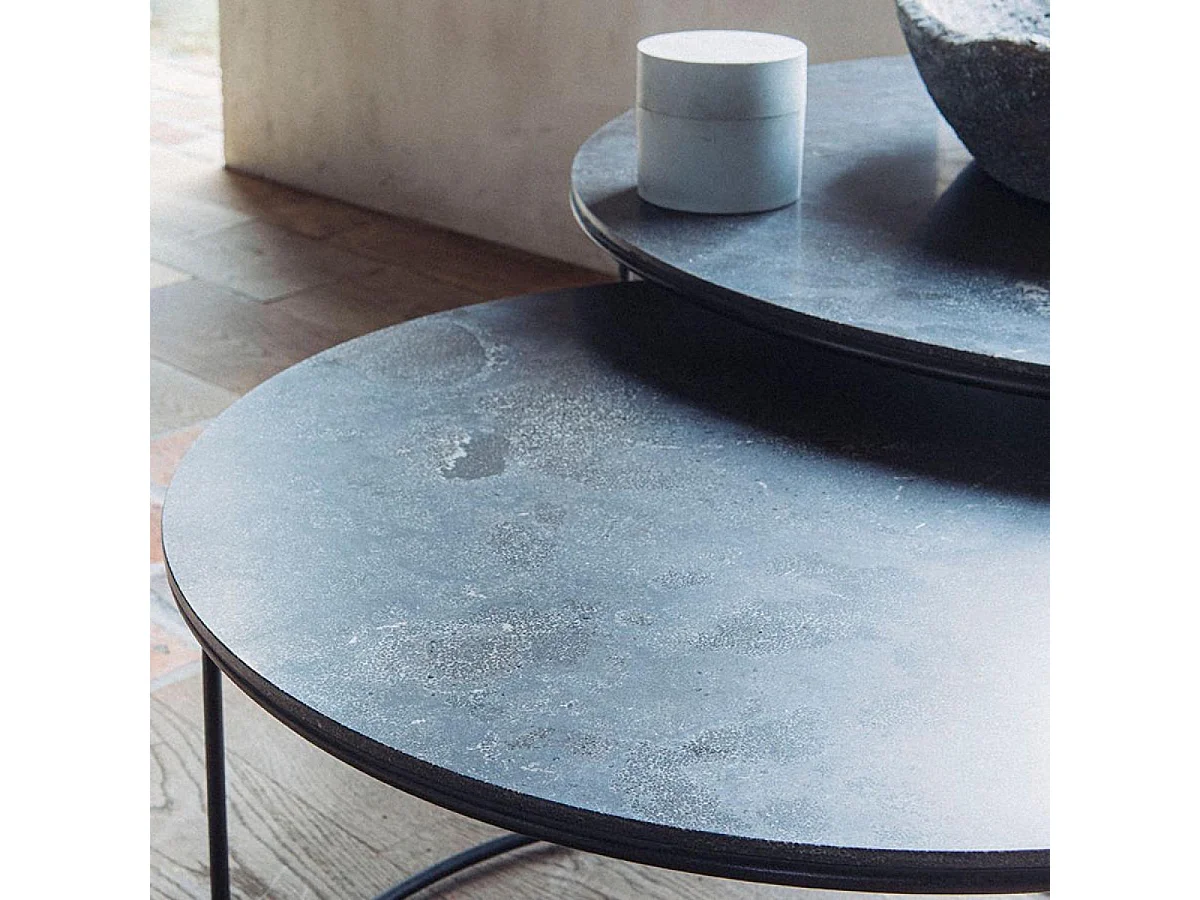 Lot de 2 tables basses gigognes rondes Pierre Bronze - Minéral Interior's
