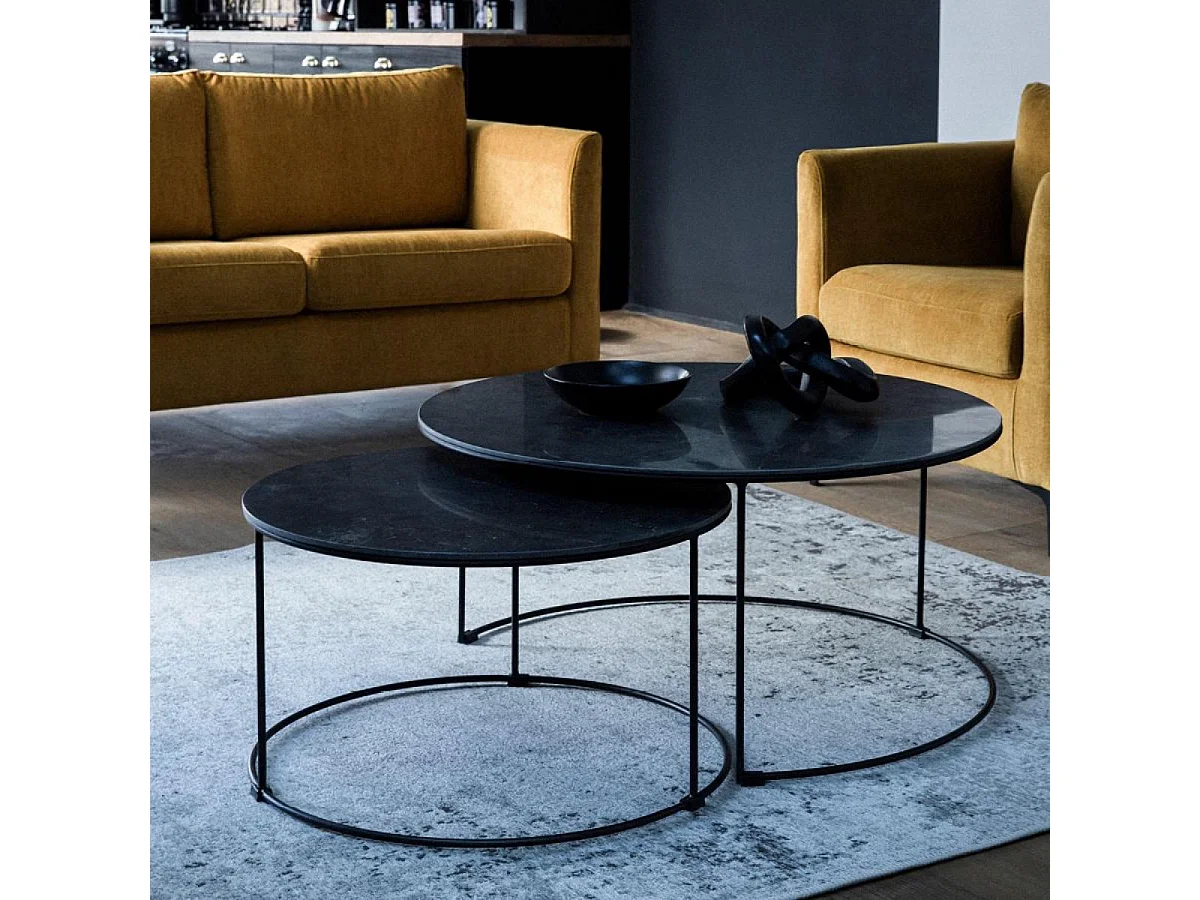 Lot de 2 tables basses gigognes rondes Pierre Bronze - Minéral Interior's