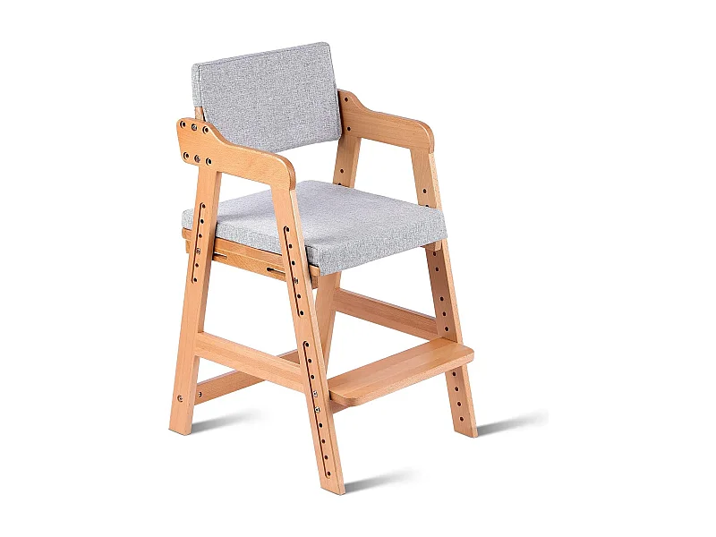 Chaise Haute en Bois, 6 Hauteurs Réglables Stable Chaise Supporte 90KG pour Bébés, Enfants et Adultes bois de hêtre (Couleur du Bois)