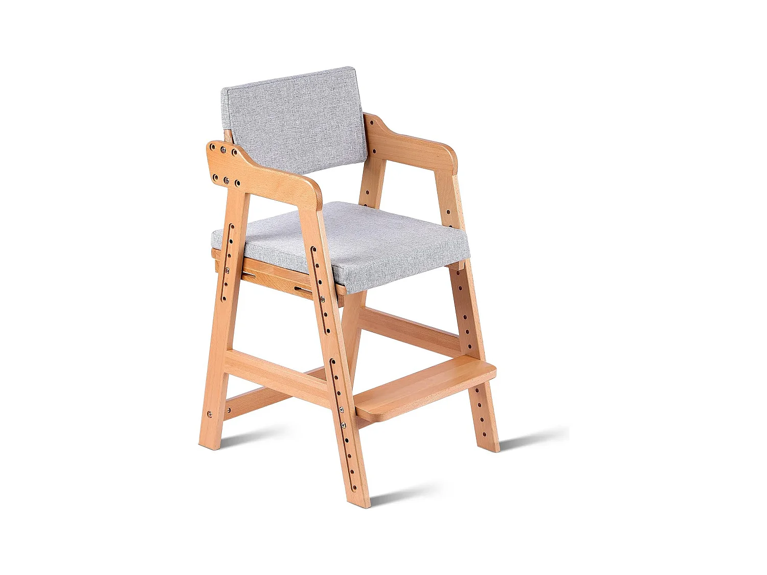 Chaise Haute en Bois, 6 Hauteurs Réglables Stable Chaise Supporte 90KG pour Bébés, Enfants et Adultes bois de hêtre (Couleur du Bois)