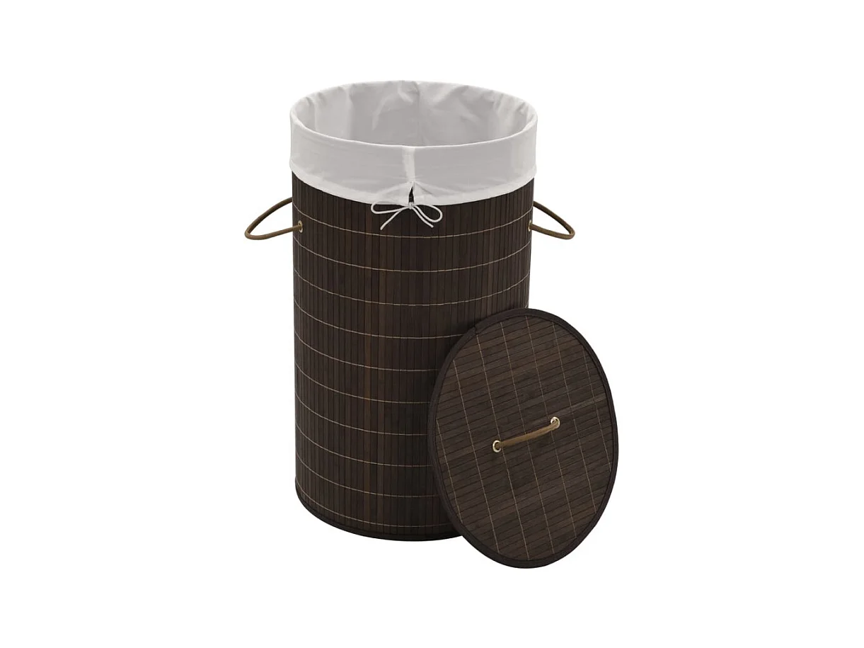 Wäschekorb aus Bambus Rund Dunkelbraun